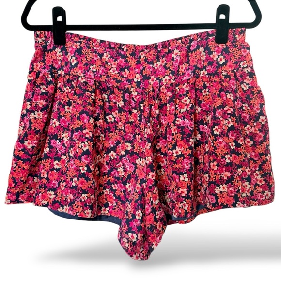 Express Pants - Express Size 8 Pleated Floral High Waisted Skort Shorts Navy Pink Orange